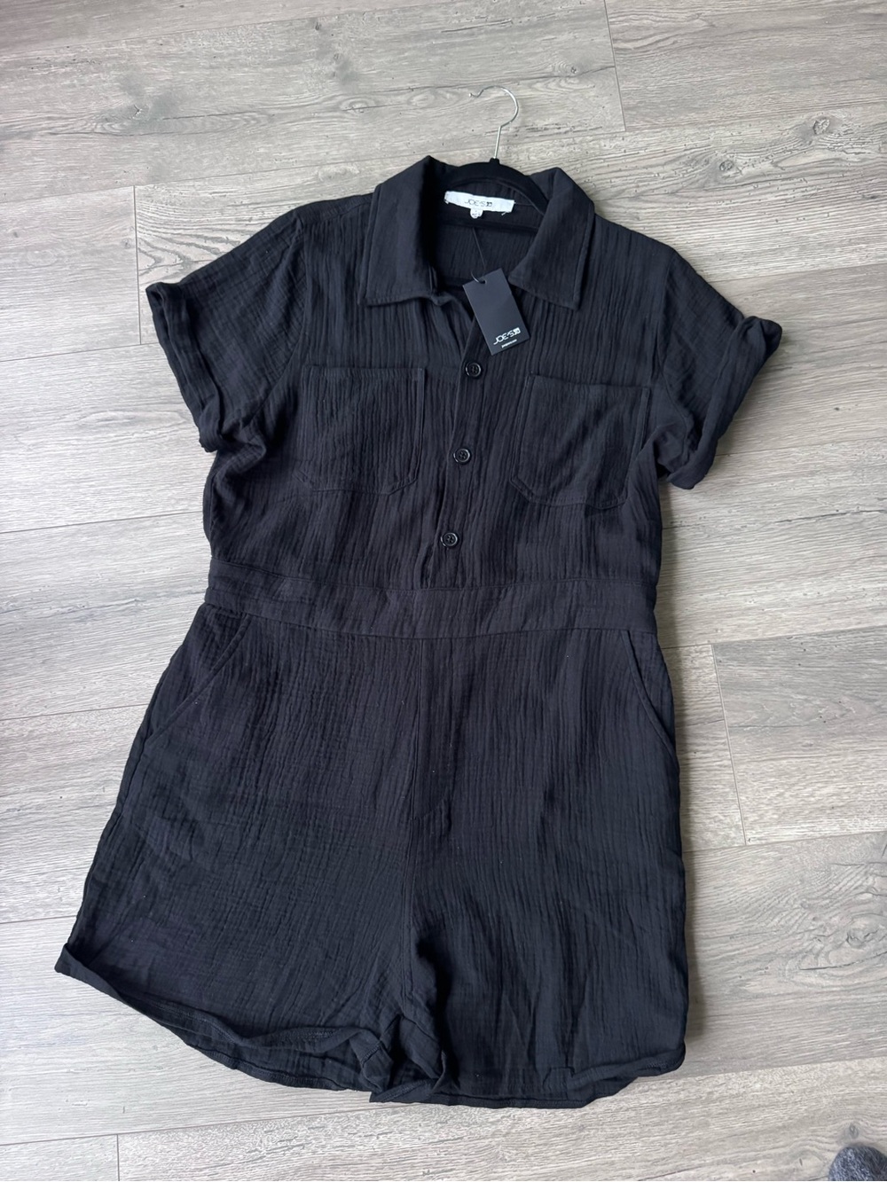 Joes Jeans Black Short-Sleeve Button down Romper size large